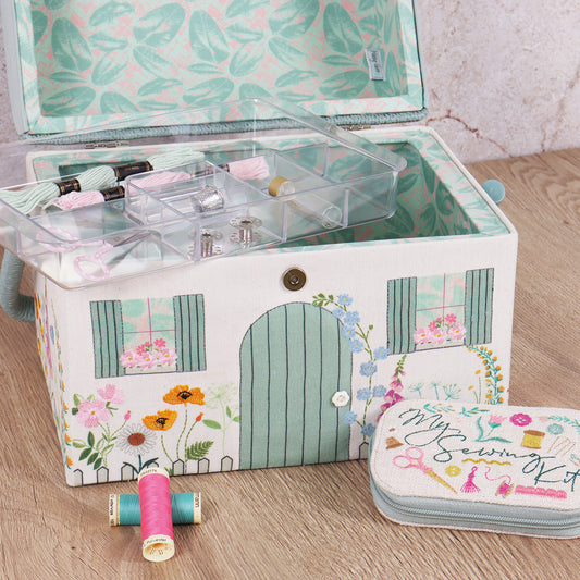 Sewing Box: Embroidered: Country Cottage