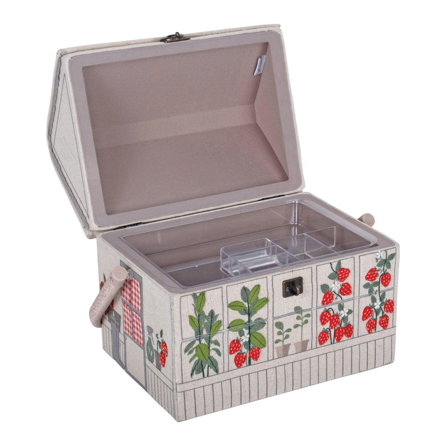 Sewing Box: Embroidered: Strawberry Greenhouse