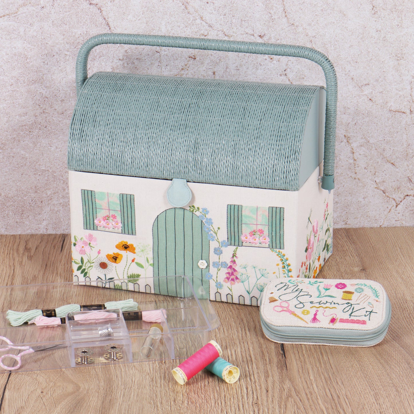 Sewing Box: Embroidered: Country Cottage