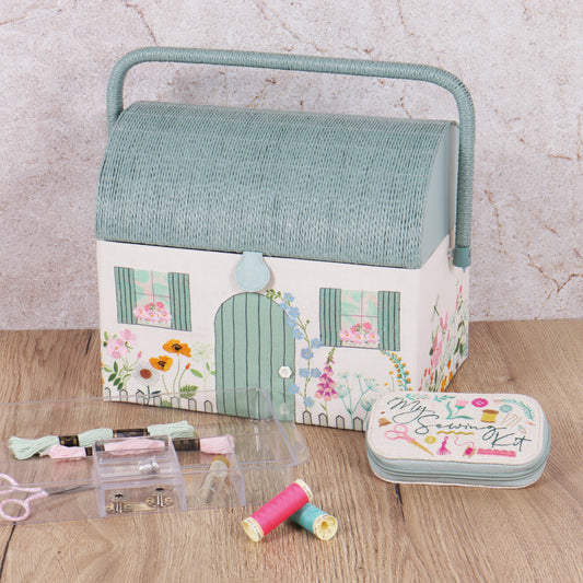 Sewing Box: Embroidered: Country Cottage